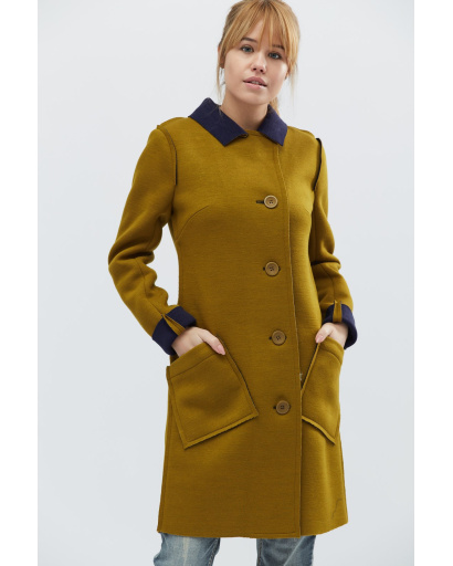 Двоколірний кардиган зі швами назовні кольору оливка-синій 32113, Колір: Гірчиця, Розмір: M, зображення 5