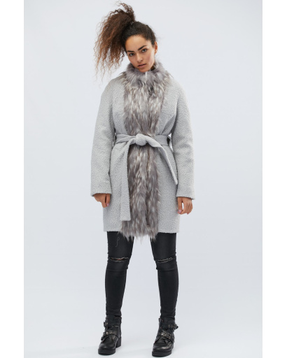 Женское пальто с мехом, цвет серо-голубой. 28039, Цвет: Серый, Размер: L, изображение 3