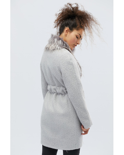 Женское пальто с мехом, цвет серо-голубой. 28039, Цвет: Серый, Размер: L, изображение 4