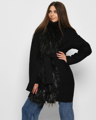 Жіноче пальто прикрашене хутром, колір чорний 28040, Колір: Чорний, Розмір: S, зображення 2