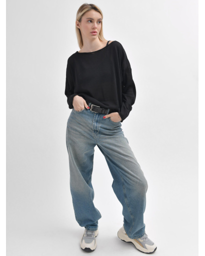 Лёгкий вязаный черный свитер свободного кроя 55976, Цвет: Черный, Размер: ONE SIZE, изображение 2