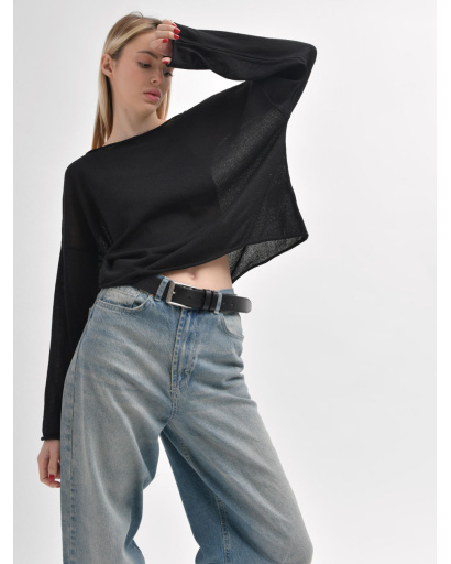 Лёгкий вязаный черный свитер свободного кроя 55976, Цвет: Черный, Размер: ONE SIZE, изображение 3