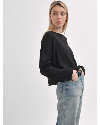 Лёгкий вязаный черный свитер свободного кроя 55976, Цвет: Черный, Размер: ONE SIZE, изображение 4