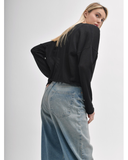 Лёгкий вязаный черный свитер свободного кроя 55976, Цвет: Черный, Размер: ONE SIZE, изображение 5