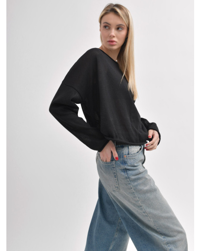 Лёгкий вязаный черный свитер свободного кроя 55976, Цвет: Черный, Размер: ONE SIZE, изображение 6