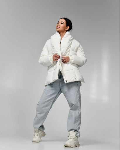 Зимова жіноча куртка з поясом, колір молочний 55577, Колір: Молочний, Розмір: L, зображення 5