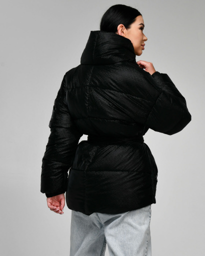 Зимняя женская черная куртка с поясом 55582, Цвет: Черный, Размер: L, изображение 4