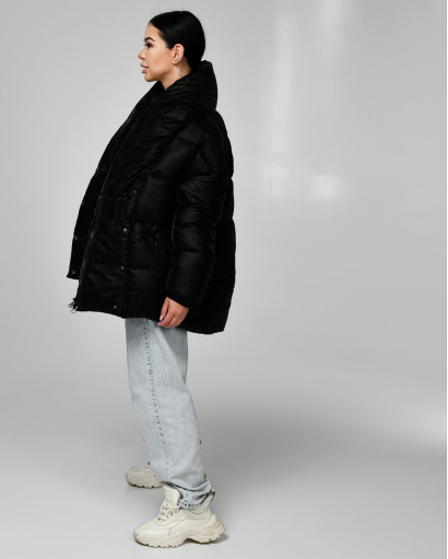 Зимняя женская черная куртка с поясом 55582, Цвет: Черный, Размер: L, изображение 5