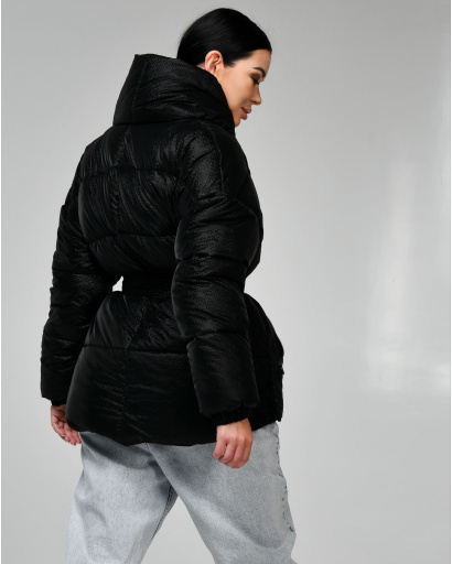 Зимняя женская черная куртка с поясом 55582, Цвет: Черный, Размер: L, изображение 8