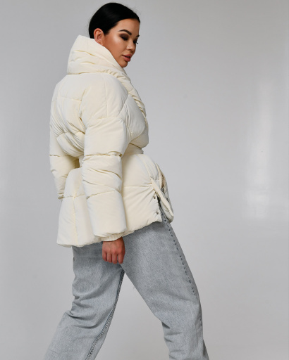 Зимова жіноча куртка з поясом, колір молоко 55583, Колір: Молочний, Розмір: L, зображення 9