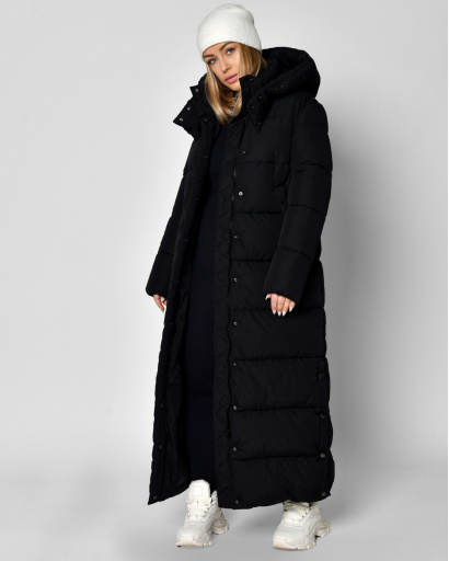 Чорний довгий пуховик 46431, Колір: Чорний, Розмір: XS, зображення 3