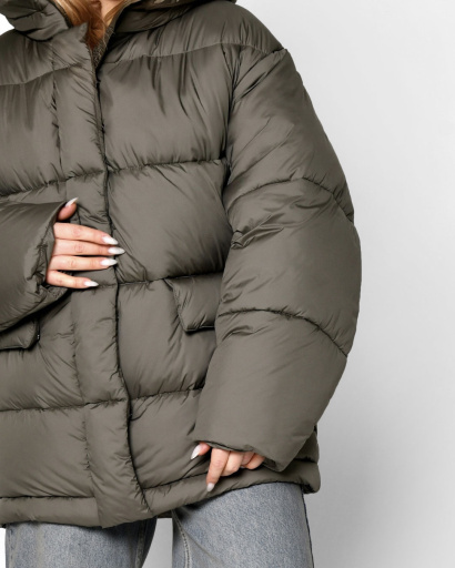 Зручний жіночий пуховик oversize, колір хакі 55856, Колір: Хакі, Розмір: M, зображення 4