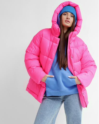Удобный женский пуховик oversize, цвет розовый 55842, Цвет: Розовый, Размер: S, изображение 4