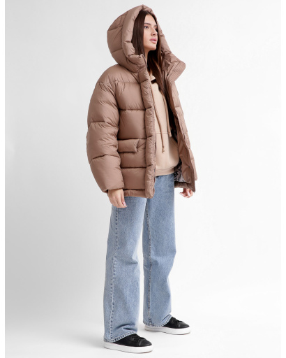 Удобный женский пуховик oversize, цвет капучино 55844, Цвет: Капучино, Размер: M, изображение 2