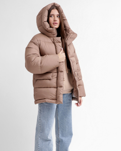 Удобный женский пуховик oversize, цвет капучино 55844, Цвет: Капучино, Размер: M, изображение 3
