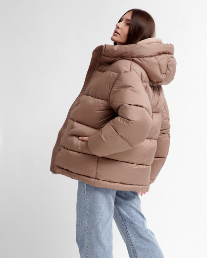 Удобный женский пуховик oversize, цвет капучино 55844, Цвет: Капучино, Размер: M, изображение 4
