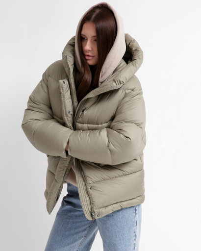 Зручний жіночий пуховик oversize, колір оливка 55845, Колір: Хакі, Розмір: L, зображення 3