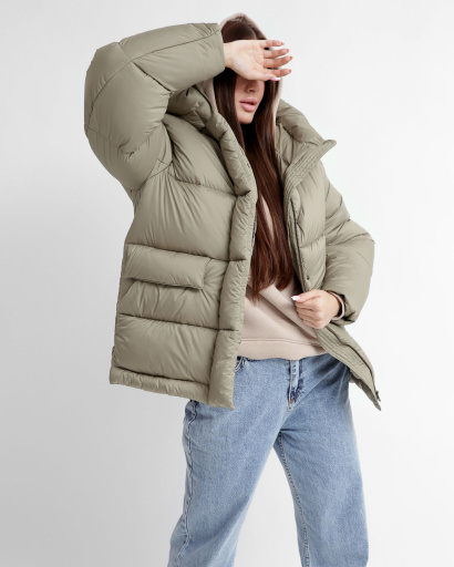 Зручний жіночий пуховик oversize, колір оливка 55845, Колір: Хакі, Розмір: L, зображення 4