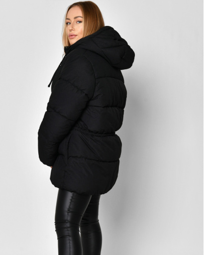 Жіночий чорний пуховик з кулісою 56102, Колір: Чорний, Розмір: S, зображення 4