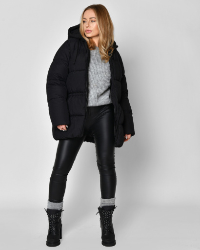 Жіночий чорний пуховик з кулісою 56102, Колір: Чорний, Розмір: S, зображення 5