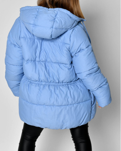 Женский голубой пуховик с кулисой 56103, Цвет: Голубой, Размер: XS, изображение 2