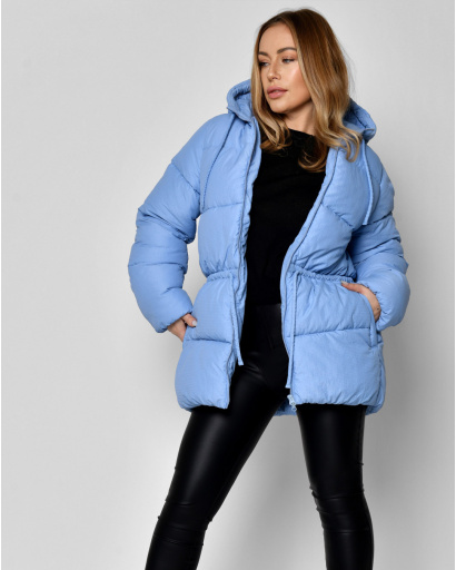 Женский голубой пуховик с кулисой 56103, Цвет: Голубой, Размер: XS, изображение 3