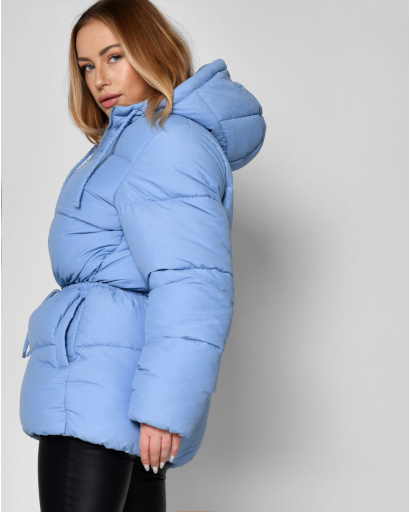 Женский голубой пуховик с кулисой 56103, Цвет: Голубой, Размер: XS, изображение 4