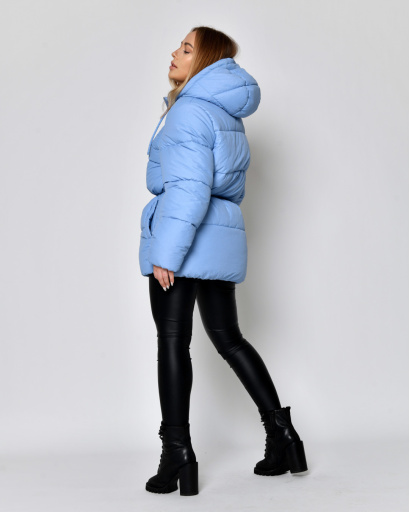 Женский голубой пуховик с кулисой 56103, Цвет: Голубой, Размер: XS, изображение 5