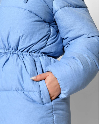 Женский голубой пуховик с кулисой 56103, Цвет: Голубой, Размер: XS, изображение 6