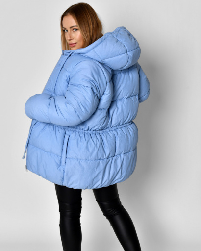Женский голубой пуховик с кулисой 56103, Цвет: Голубой, Размер: XS, изображение 7