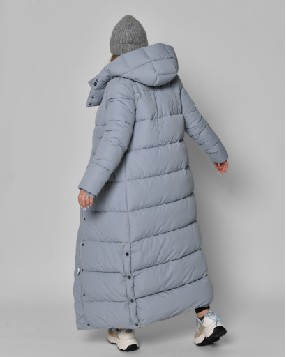 Женский длинный пуховик серо-голубого цвета 56106, Цвет: Голубой, Размер: XS, изображение 2