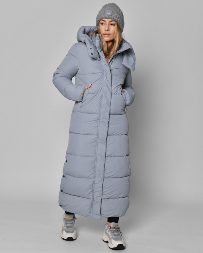 Женский длинный пуховик серо-голубого цвета 56106, Цвет: Голубой, Размер: XS, изображение 3