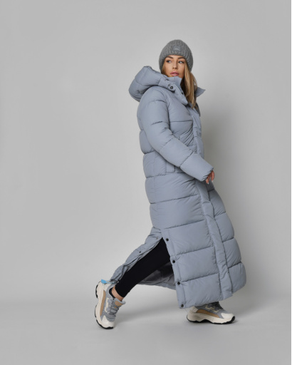 Женский длинный пуховик серо-голубого цвета 56106, Цвет: Голубой, Размер: XS, изображение 4