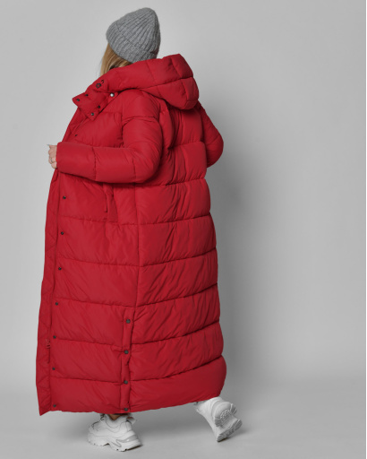 Длинный женский пуховик красного цвета 56107, Цвет: Красный, Размер: XS, изображение 2