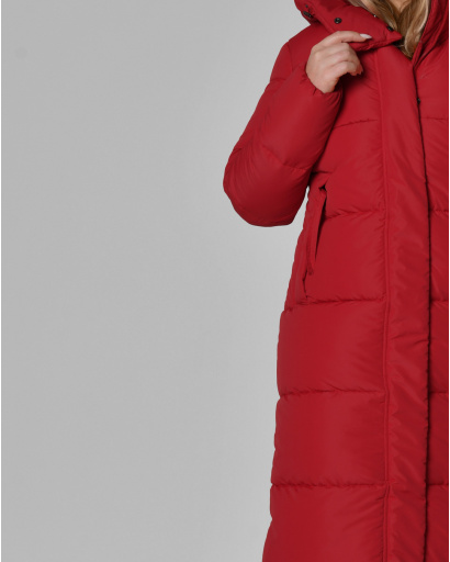 Длинный женский пуховик красного цвета 56107, Цвет: Красный, Размер: XS, изображение 3