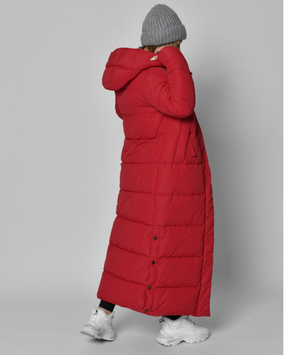 Длинный женский пуховик красного цвета 56107, Цвет: Красный, Размер: XS, изображение 5