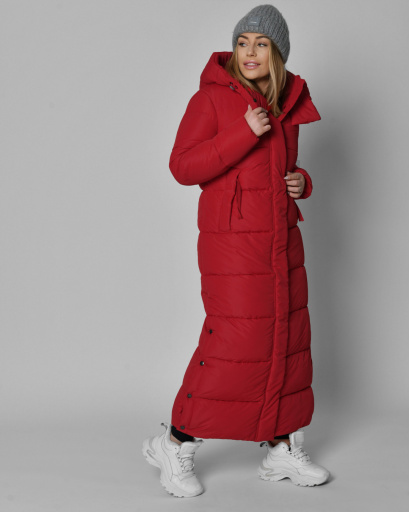 Длинный женский пуховик красного цвета 56107, Цвет: Красный, Размер: XS, изображение 6