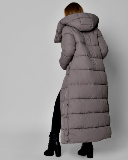 Длинный женский пуховик цвета мокко 56108, Цвет: Капучино, Размер: XS, изображение 2
