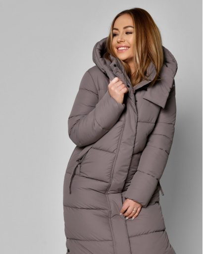 Длинный женский пуховик цвета мокко 56108, Цвет: Капучино, Размер: XS, изображение 3