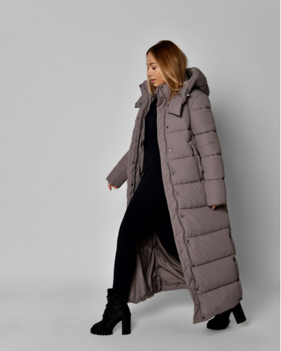 Длинный женский пуховик цвета мокко 56108, Цвет: Капучино, Размер: XS, изображение 4