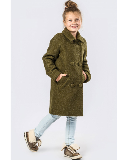 Детское двубортное пальто с лацканами цвета хаки-золото 33911, Цвет: Хаки, Размер: 122, изображение 5