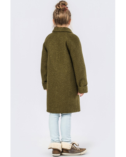 Детское двубортное пальто с лацканами цвета хаки-золото 33911, Цвет: Хаки, Размер: 122, изображение 6