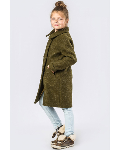 Детское двубортное пальто с лацканами цвета хаки-золото 33911, Цвет: Хаки, Размер: 122, изображение 7