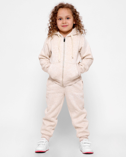 Детская однотонная спортивная кофта бежевого цвета 31999, Цвет: Бежевый, Размер: 92, изображение 3