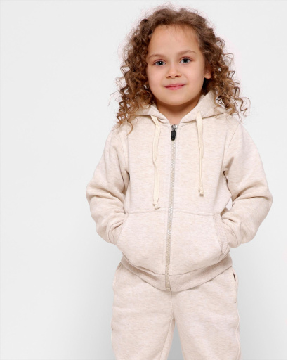 Детская однотонная спортивная кофта бежевого цвета 31999, Цвет: Бежевый, Размер: 92, изображение 6