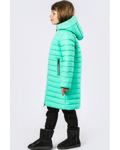 Подовжена стьобана куртка для дівчаток кольору м'ята 33071, Колір: М'ята, Розмір: 122, зображення 3