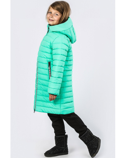 Подовжена стьобана куртка для дівчаток кольору м'ята 33071, Колір: М'ята, Розмір: 122, зображення 4