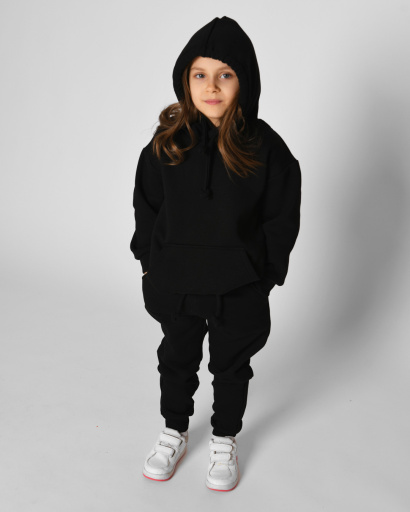 Детский черный спортивный костюм унисекс на флисе 53305, Цвет: Черный, Размер: 104, изображение 4