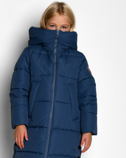 Пуховая синяя куртка для девочек 55209, Цвет: Джинс, Размер: 116, изображение 3