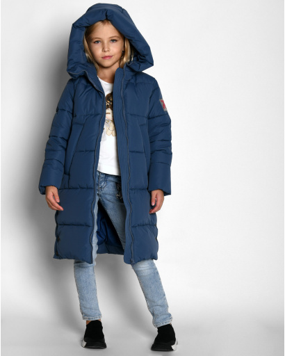 Пуховая синяя куртка для девочек 55209, Цвет: Джинс, Размер: 116, изображение 6